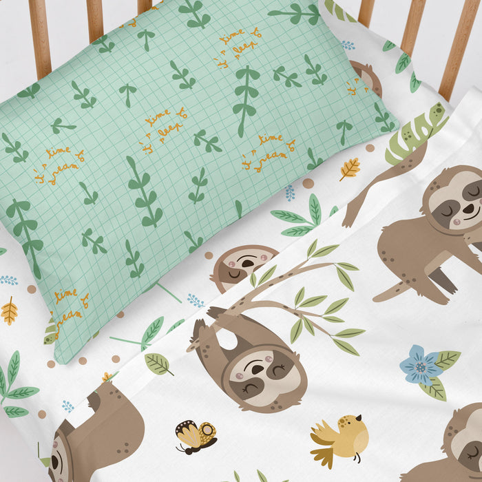 Happy sloth Laken Set ledikant 2-delig Moshi Moshi, Veelkleurig, 100% katoen, de kwaliteit van 150 TC