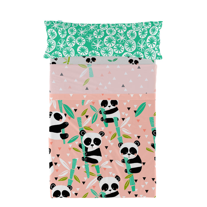 Panda garden Laken Set 2-delig Moshi Moshi, Rosa, 100% katoen, de kwaliteit van 150 TC