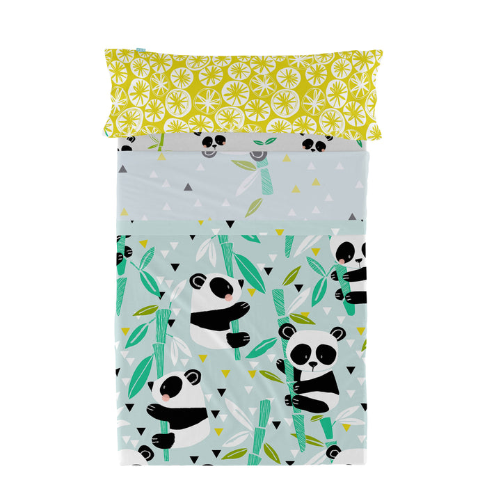 Panda garden blue Laken Set 2-delig Moshi Moshi, Blauw, 100% katoen, de kwaliteit van 150 TC