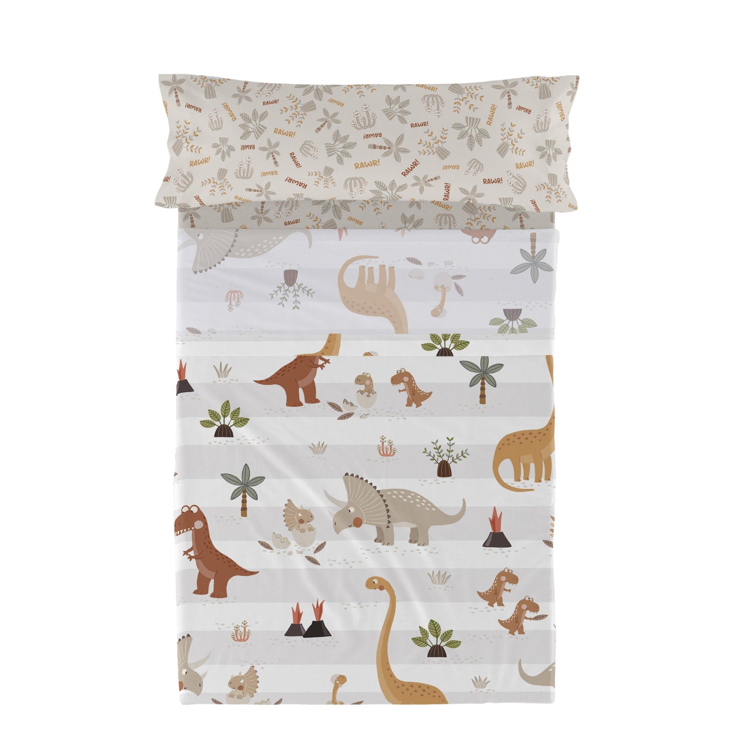 Dino family Laken Set 2-delig 160x270 cm (Bed 80|90) Moshi Moshi, Veelkleurig, 100% katoen, de kwaliteit van 150 TC