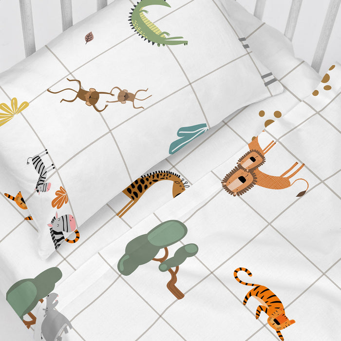 Mini savanna Laken Set 2-delig 100x130 cm (Ledikant) Happyfriday Mini, Veelkleurig, 100% katoen, de kwaliteit van 150 TC