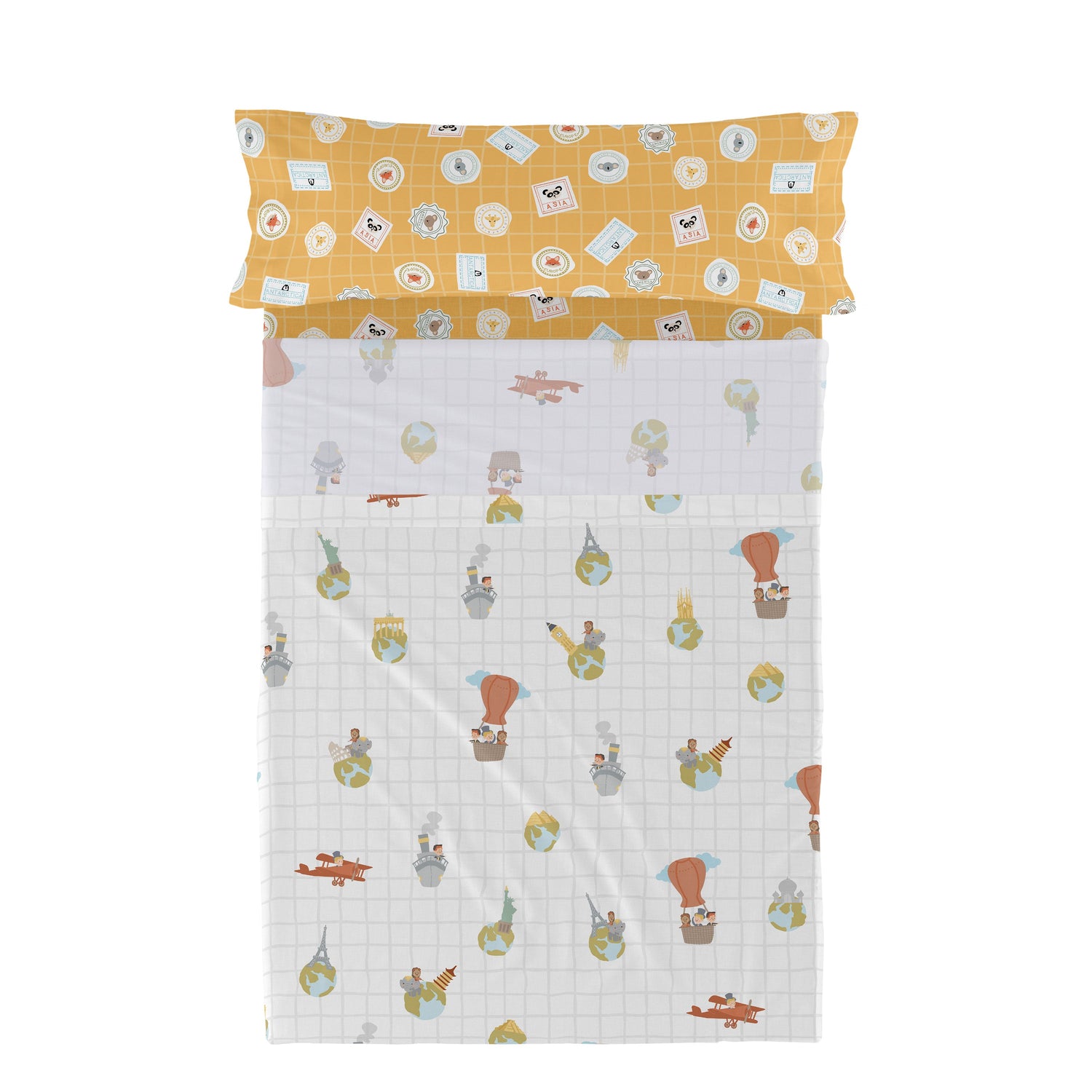 World trip Laken Set 180x270 cm Mr Fox, Veelkleurig, 100% katoen, de kwaliteit van 150 TC