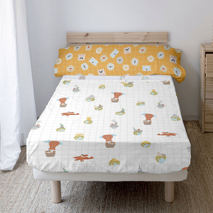 World trip Laken Set 180x270 cm Mr Fox, Veelkleurig, 100% katoen, de kwaliteit van 150 TC