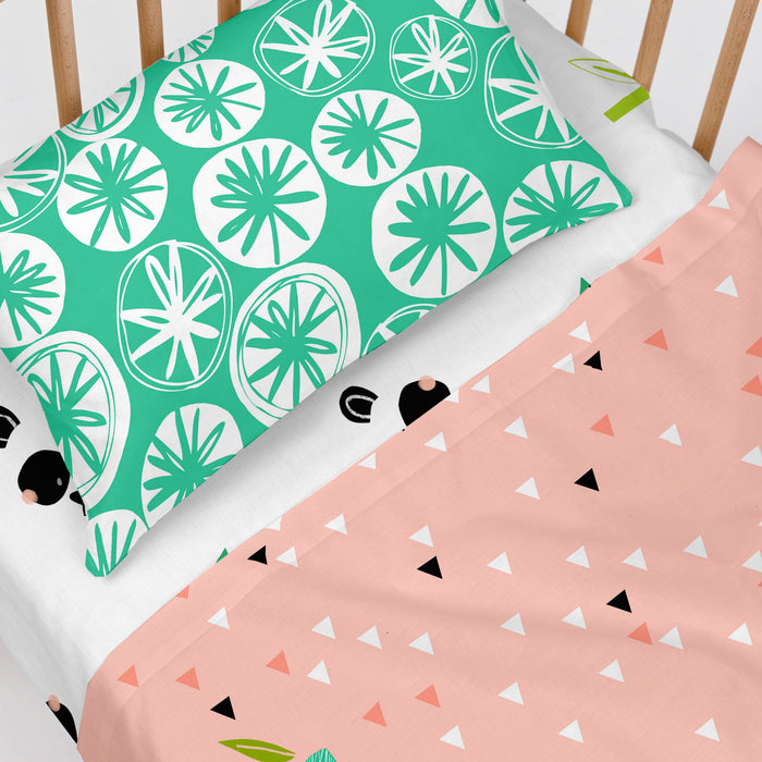 Panda garden Laken Set ledikant 2-delig Moshi Moshi, Rosa, 100% katoen, de kwaliteit van 150 TC