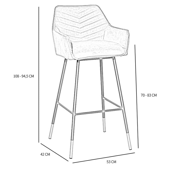 Bronx71 Velvet barkruk Fiona koper 65-78 cm - Barkrukken set van 4