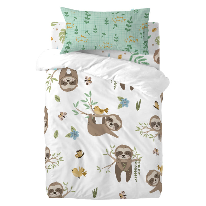 Happy sloth Dekbedovertrek wieg 2-delig Moshi Moshi, Veelkleurig, 100% katoen, de kwaliteit van 150 TC