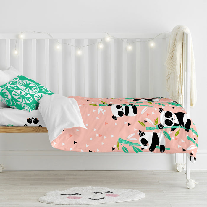Panda garden Dekbedovertrek wieg 2-delig Moshi Moshi, Rosa, 100% katoen, de kwaliteit van 150 hilos