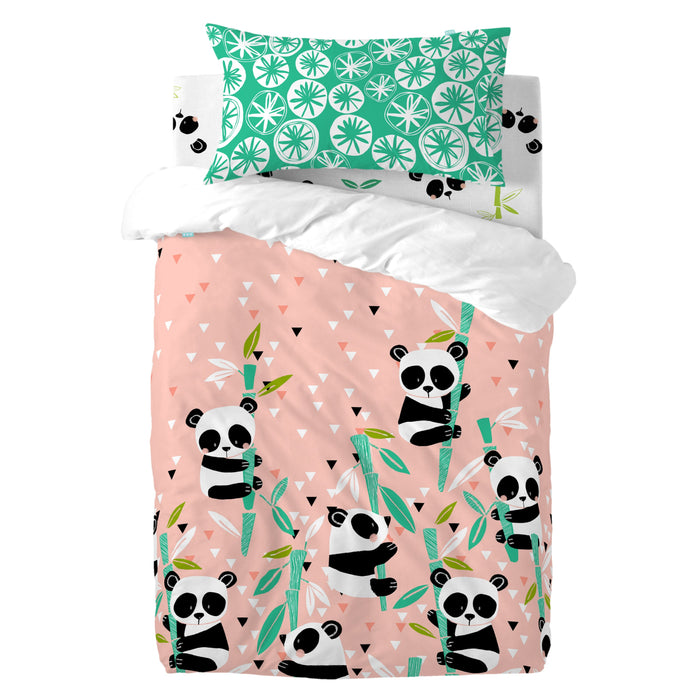 Panda garden Dekbedovertrek wieg 2-delig Moshi Moshi, Rosa, 100% katoen, de kwaliteit van 150 hilos