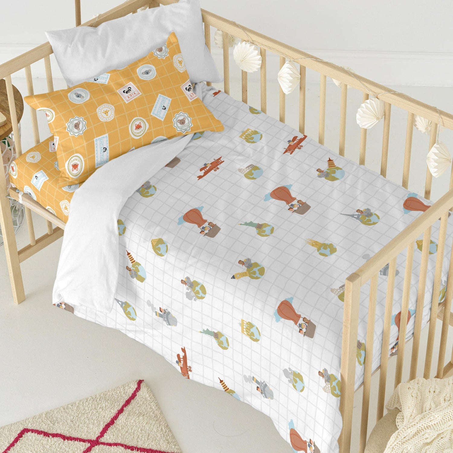 World trip Dekbedovertrek 2-delig Wieg Mr Fox, Veelkleurig, 100% katoen, de kwaliteit van 150 TC