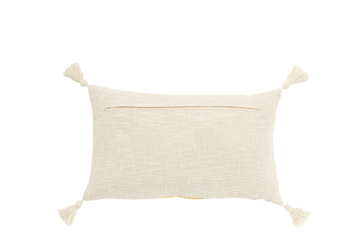 J-Line kussen Rechthoek Strepen + Kwasten - katoen - wit|oranje