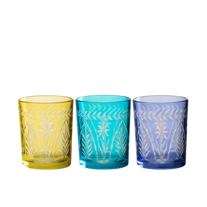 J-Line theelichthouder Tarifa - glas - mix - 3 stuks