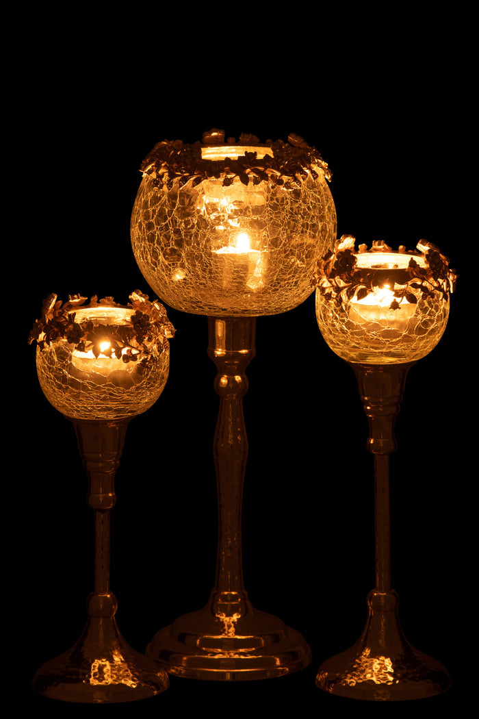 J-Line theelichthouder Viane - metaal|glas - goud|transparant - large