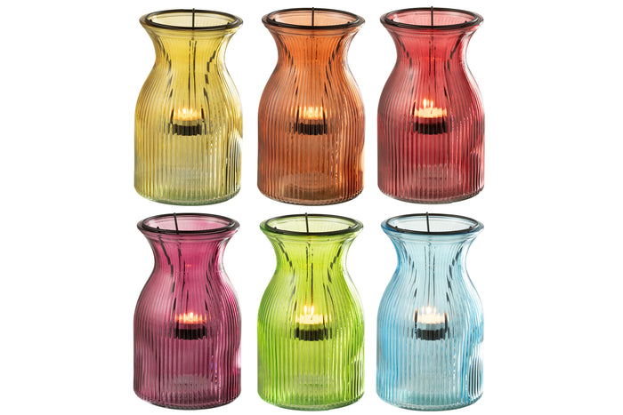 J-Line plateau Theelichthouder Popa - glas - mix - 6 stuks