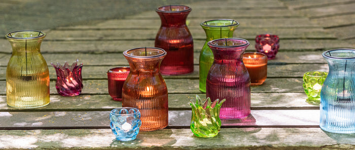 J-Line plateau Theelichthouder Popa - glas - mix - 6 stuks