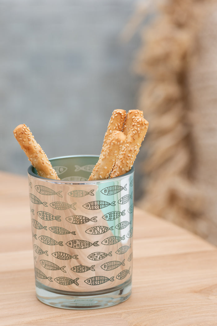 J-Line windlicht Vissen - glas - beige|blauw - small - 2 stuks