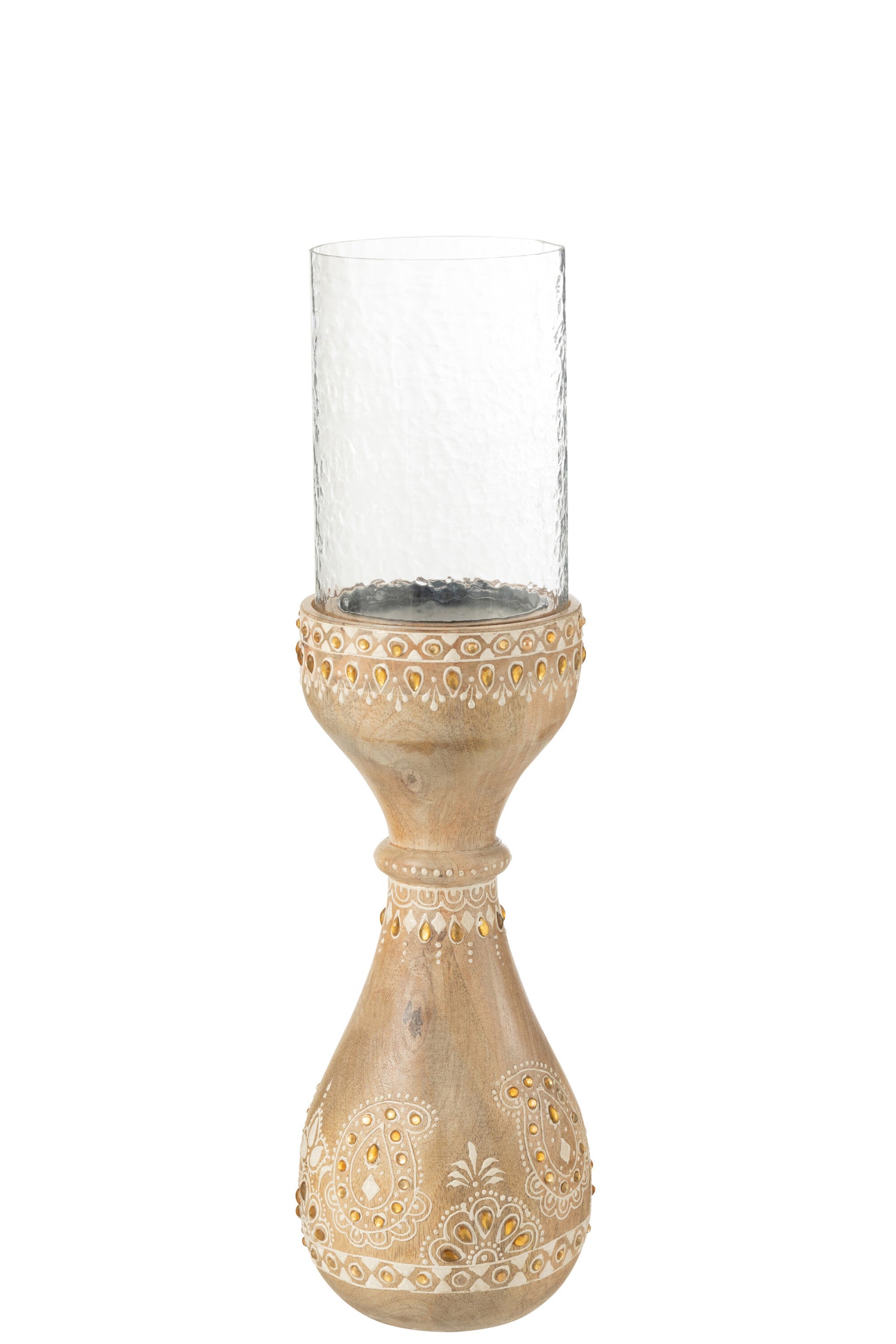 J-Line kandelaar Kralen - hout - naturel|wit - small