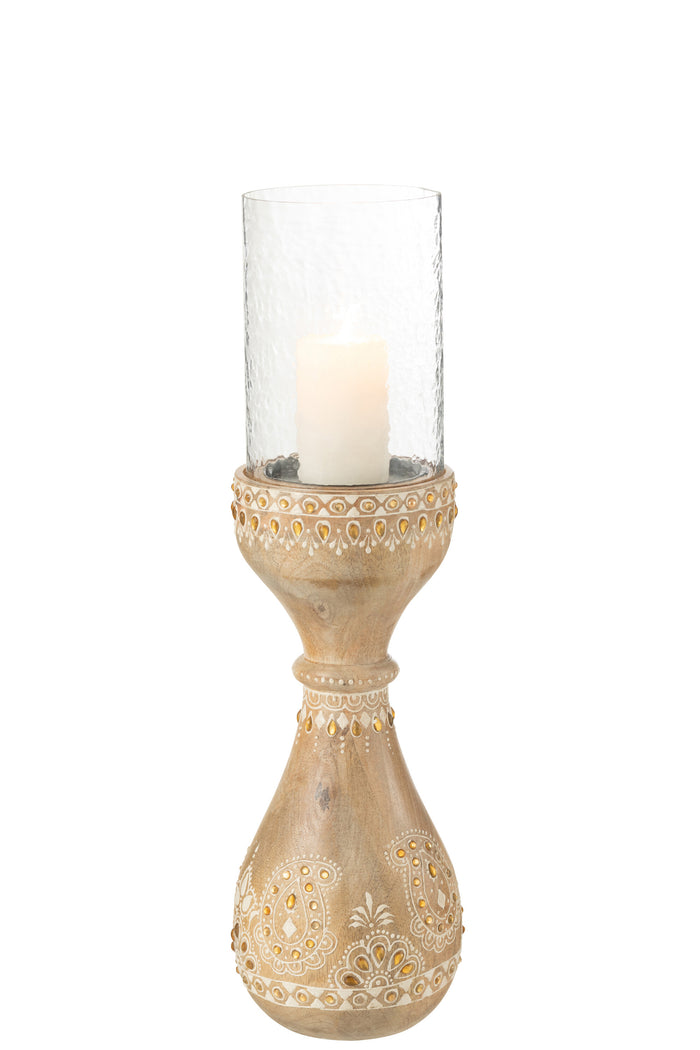 J-Line kandelaar Kralen - hout - naturel|wit - small