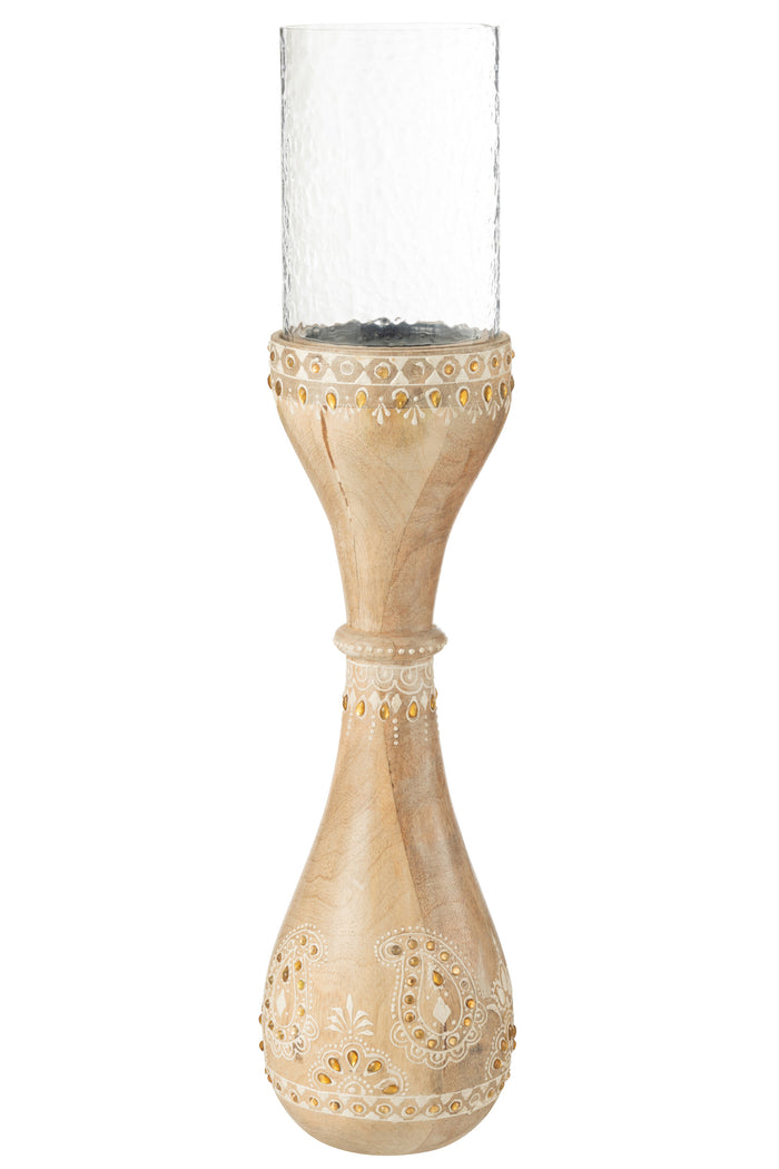 J-Line kandelaar Kralen - hout - naturel|wit - large