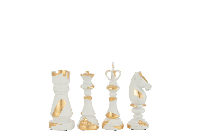 J-Line decoratie Schaakstuk - polyresin - creme|goud - small - 4 stuks