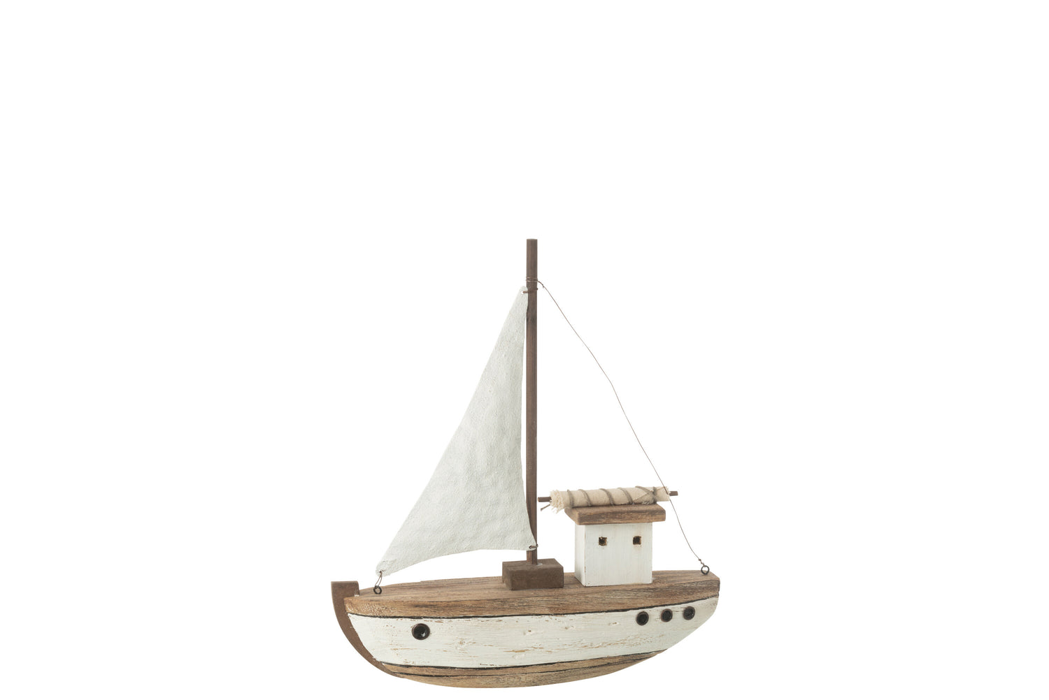 J-Line decoratie Boot 1 Zeil - hout - naturel|wit - small