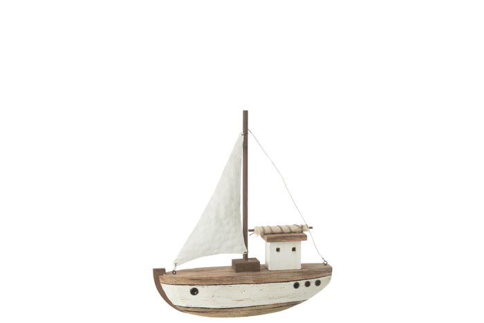 J-Line decoratie Boot 1 Zeil - hout - naturel|wit - small
