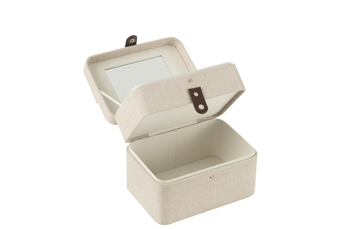 J-Line Cosmetica Doos Rechthoek+Spiegel 2 Niveaus Polyester Grijs