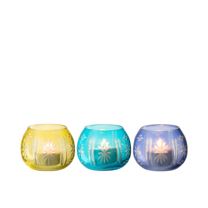 J-Line windlicht Tarifa Rond - glas - mix - 3 stuks