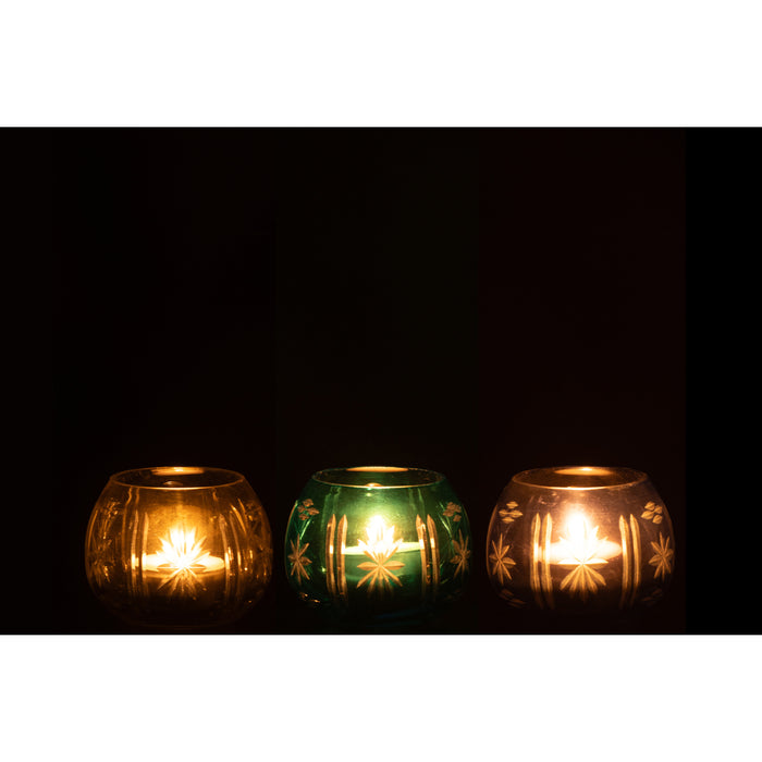 J-Line windlicht Tarifa Rond - glas - mix - 3 stuks
