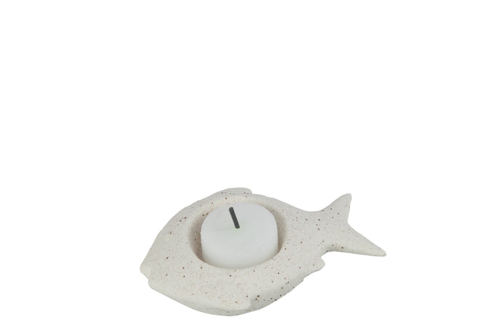 J-Line kaarshouder Vis - porselein - wit - 4 stuks
