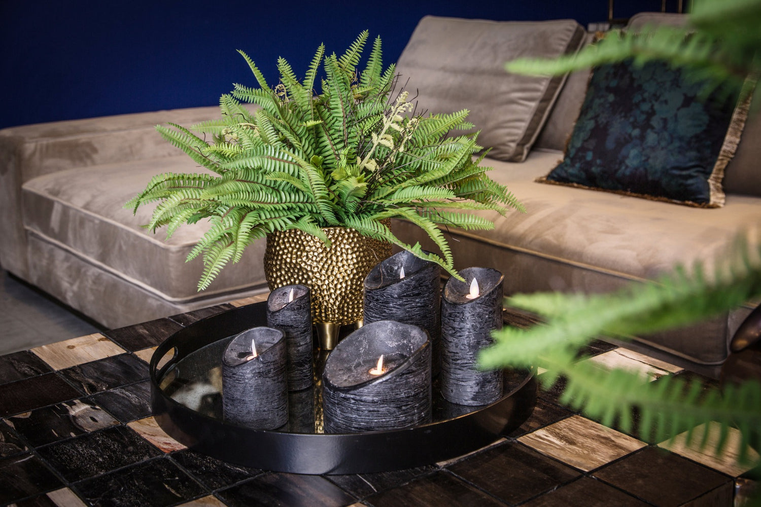 PTMD - 5 delige Led kaarsen set - RUSTIC BLACK - echte wax - bewege...