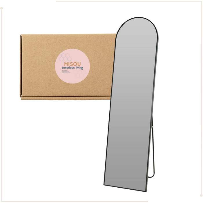 MISOU Passpiegel Zwart Wandspiegel Staand met Standaard Lange Spieg...