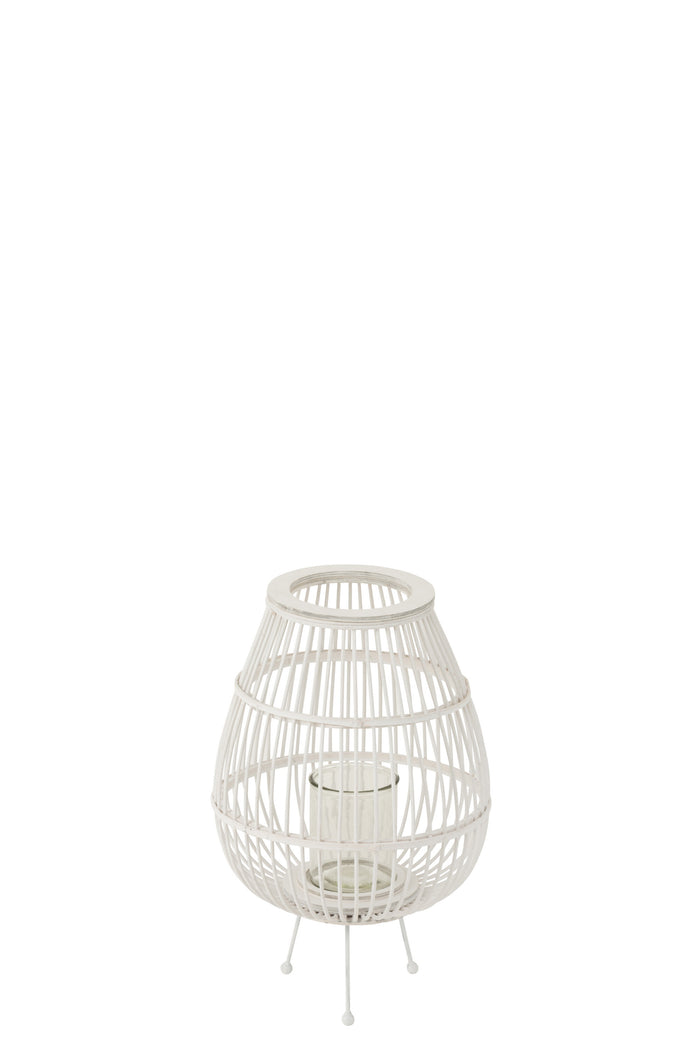 J-line - Lantaarn Daya Hout Mat Wit Small - 31x31x47.5cm