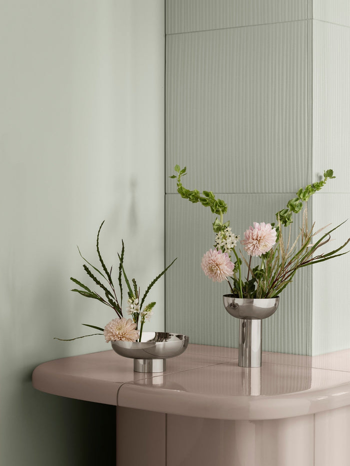 Miyabi Vaas Polished Laag | Grijs | Staal