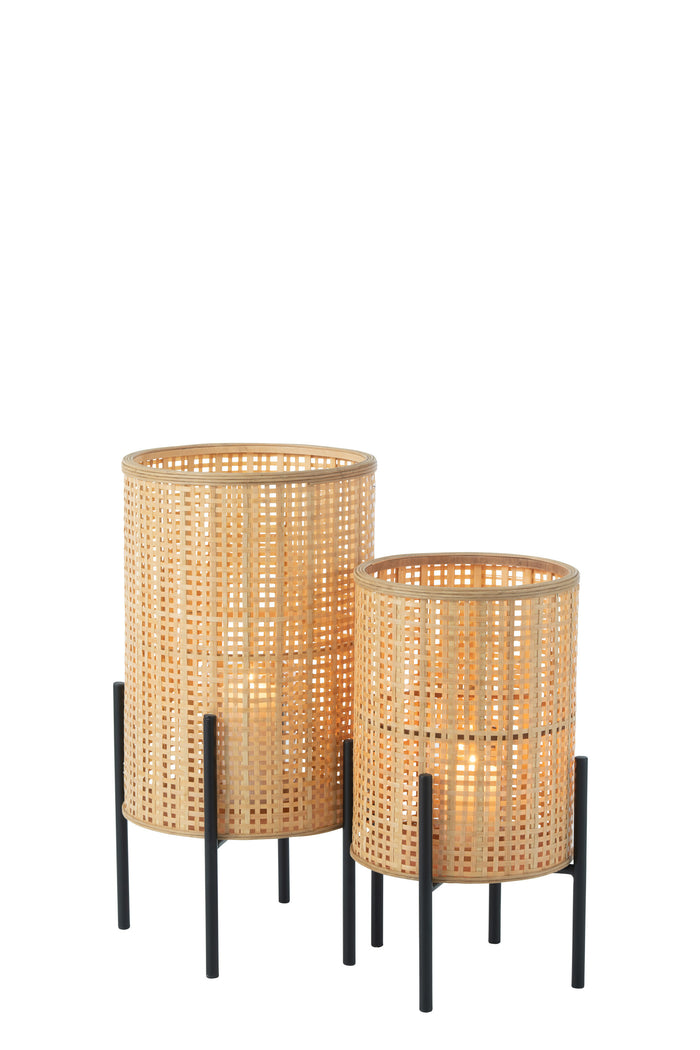 J-line - Lantaarn Op Voet Bamboo Naturel Small - 31.5x31.5x50.5cm