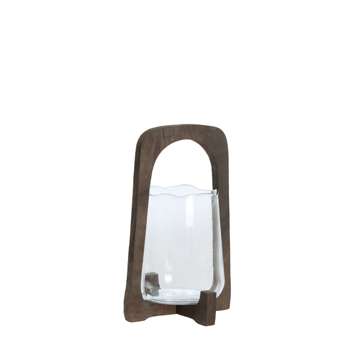 Light&living Windlicht Ø21,5x35 cm ANOSY glas helder+hout mat d bruin