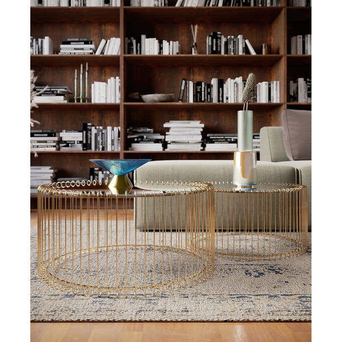 Kare Design Wire Salontafel - Set Van 2 - Messing Met Glas