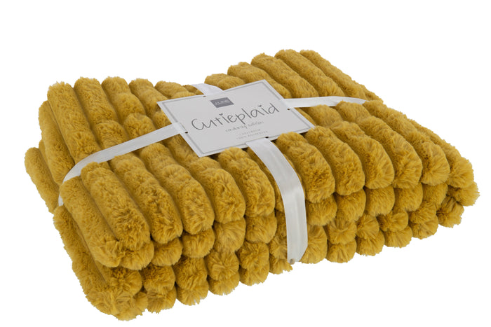 J-line - Plaid Corduroy Polyester Oker - 180x130x3cm