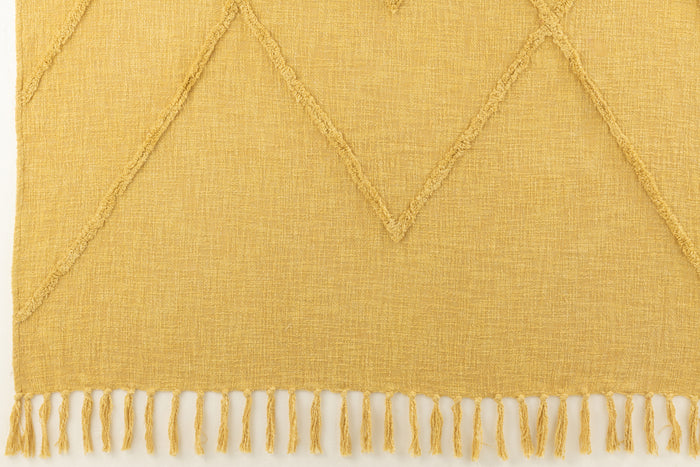 J-line - Jete De Lit Floches Coton Moutarde - 190x56x1cm