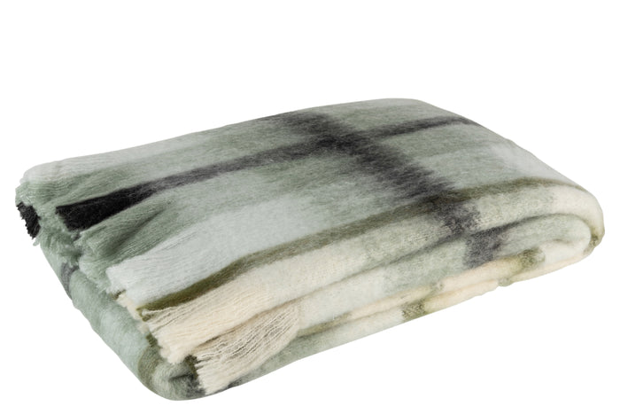 J-line - Plaid Ruit Acryl|wol Bruin|groen|wit - 190x136x0.5cm