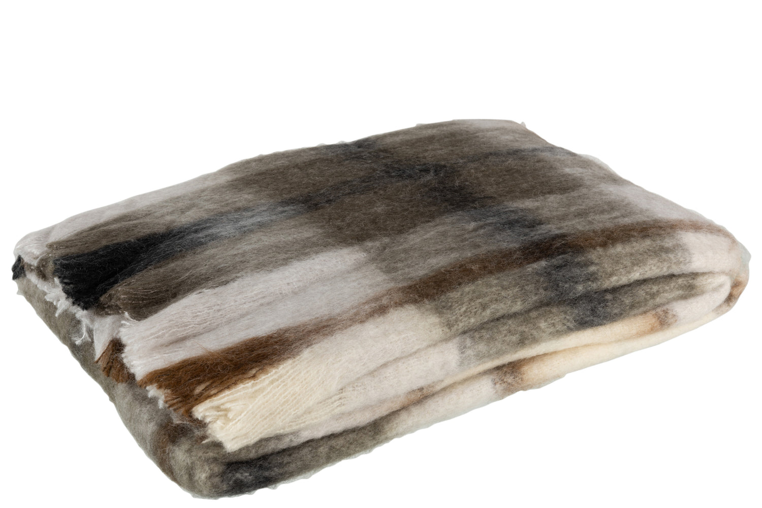 J-line - Plaid Ruit Acryl|wol Bruin|grijs|wit - 190x136x0.5cm