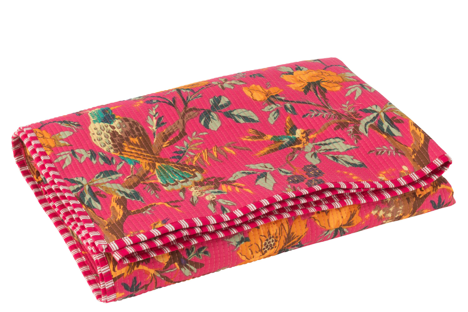 J-Line deken Vogels|Bloemen - katoen|fluweel - roze