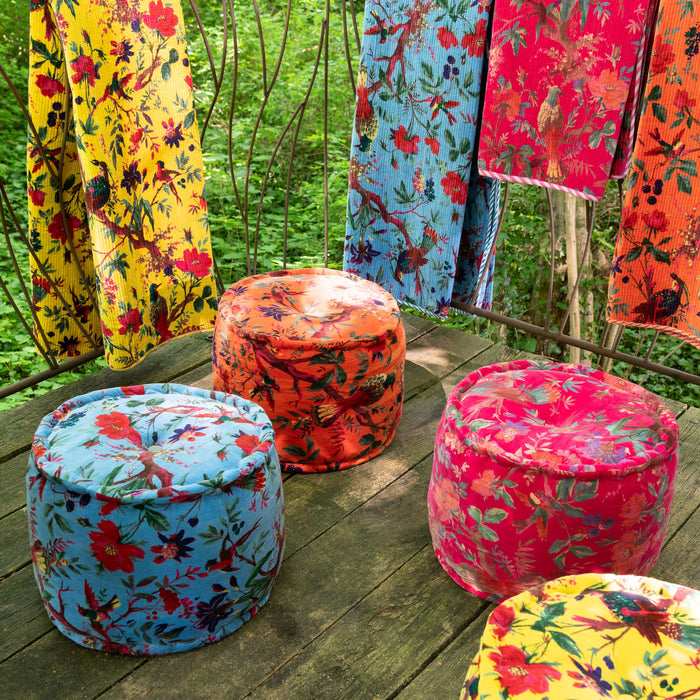 J-Line deken vogels|bloemen - katoenfluweel - blauw