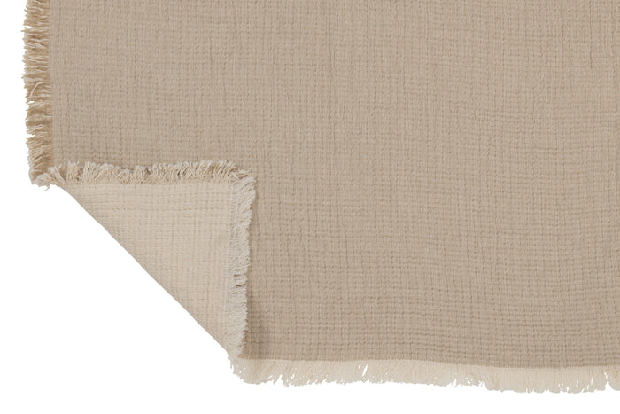 J-line - Plaid Franjes Katoen Mousseline Donker Beige - 130x180x1cm