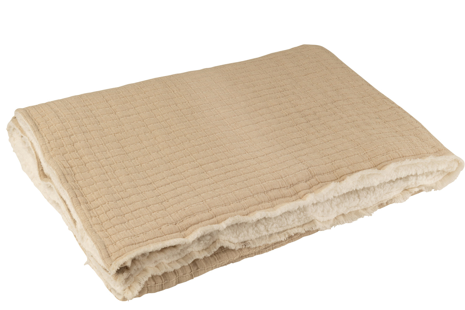 J-line - Plaid Teddy Strepen Katoen|polyester Beige - 180x130x1cm