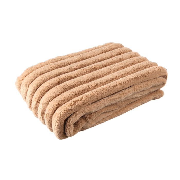 PTMD Hadi Beige Ribbed Fake Fur Plaid Small