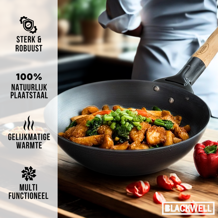 Cookinglife Wokpan Voccelli - Plaatstaal - ø 30 cm - zonder anti-aanbaklaag