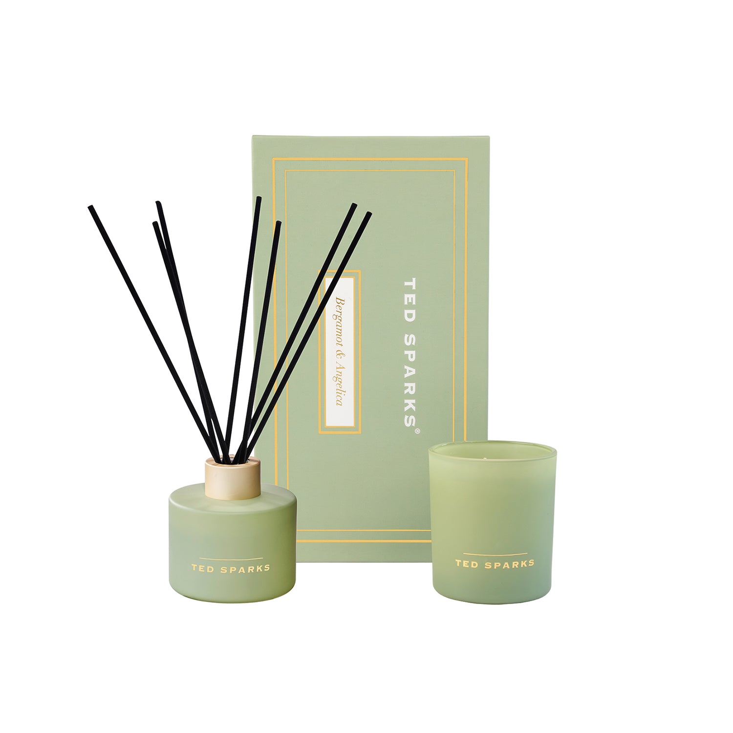 Ted Sparks - Geurkaars & Geurstokjes Diffuser - Gift Set - Bergamot &