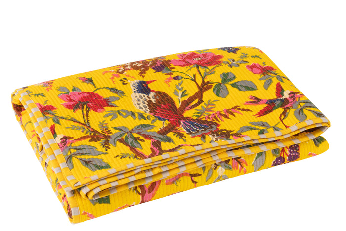 J-Line deken Vogels|Bloemen - katoen|fluweel - geel