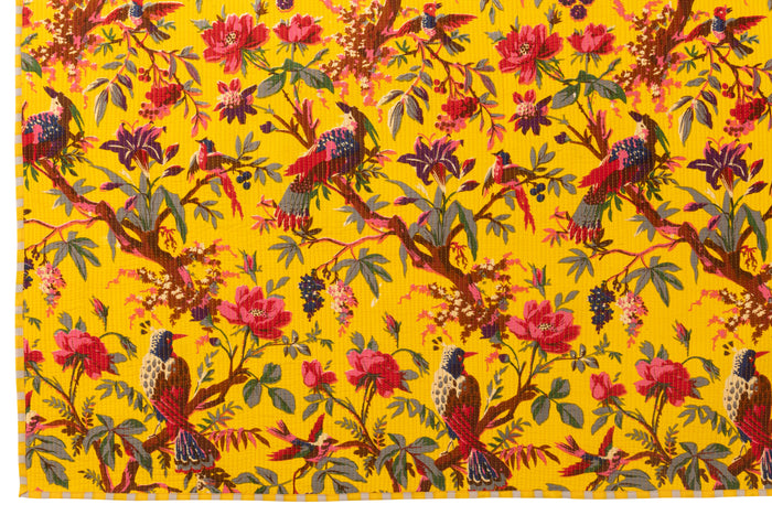 J-Line deken Vogels|Bloemen - katoen|fluweel - geel