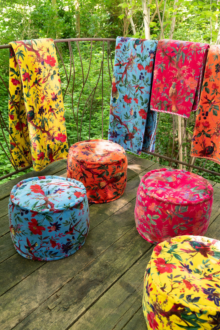 J-Line deken Vogels|Bloemen - katoen|fluweel - geel